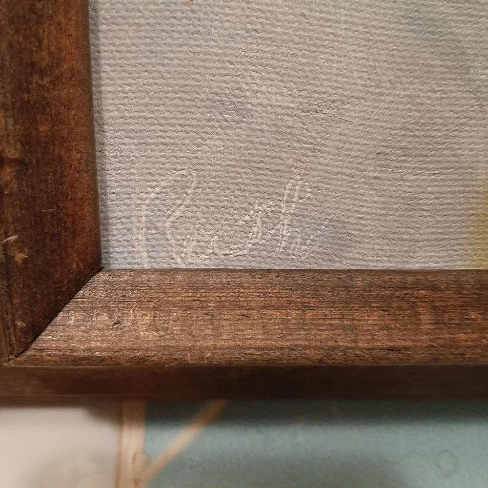 VTG SIGNED HAND PAINTED ROSE ON CANVAS.